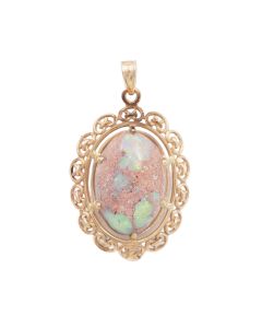 14K Yellow Gold Pendant with 6.75ct Boulder Opal Green-Red