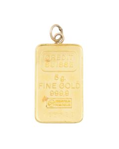 Credit Suisse 5 Gram Gold Bar Pendant 999.9 Fine Serial #128529 Soldered Bail