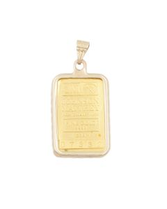 Johnson Matthey 1 Gram JM Gold Bar Pendant 9999 Fine Serial #07332 14K Yellow Gold Bezel & Bail 
