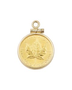 1990 1/10 oz Gold Canadian Maple Leaf Coin Pendant – .9999 Fine  14K Gold Bezel – 3.937g Total