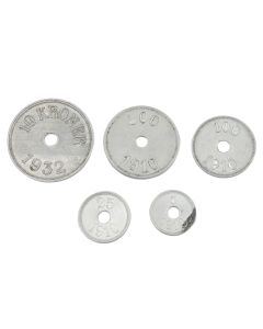 Greenland 1910 5 25 100 500 and 1932 10 Kroner Thule Kap York 5-tokens EF+