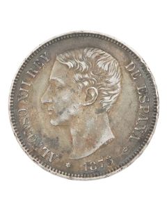 1875 Spain 5 Pesetas silver coin 24.96 grams  EF