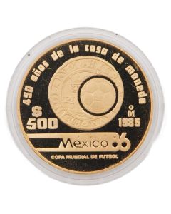 1985 Mexico $500 Gold Proof 450th Mint Anniversary FIFA World Cup .900 Gold