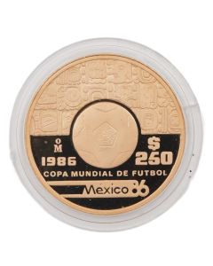 1986 Mexico Gold 250 Pesos Proof World Cup Soccer G250P Copa Mundial 1/4 oz pure