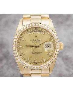Rolex President Day-Date 18038 18K Yellow Gold Diamond Dial & Bezel Mens Watch