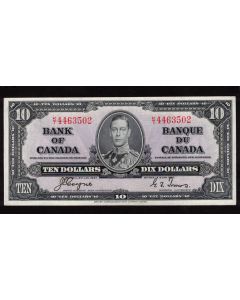 1937 Canada $10 banknote Coyne Towers K/T 4463502 nice UNC+