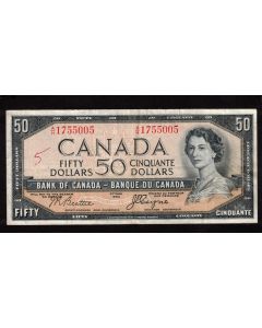 1954 Canada $50 devils face banknote Beattie Coyne A/H 1755005 VF