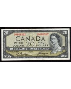1954 Canada $20 devils face banknote Beattie Coyne C/E 0868392 VF+