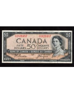 1954 Canada $50 devils face banknote Beattie Coyne A/H 1826487 F/VF pinholes