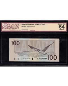 1988 Canada $100 note BC-60a Theissen Crow AJW8296559 BCS CH UNC-64