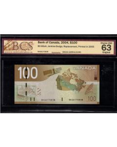 2004 PD05 Canada $100 replacement BKG6170838 BC-66aA BCS CH UNC-63