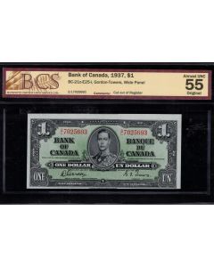 1937 Canada $1 dollar Error note BC-21c-E25-i Miscut next note shows BCS AU5