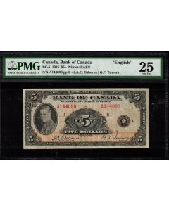 1935 Bank of Canada $5 banknote BC-5 Osborne Towers A144090 PMG VF25