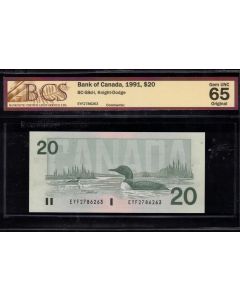 1991 Canada $20 Knight Dodge EYF2786263 BC-58d-i BCS GEM UNC65