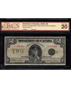 1923 Dominion of Canada $2 banknote Campbell Sellar U-428061 BCS VF-20