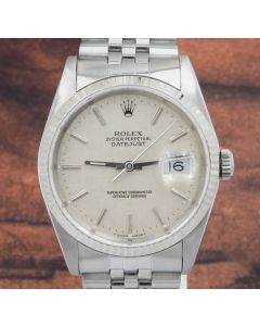 Rolex Datejust 16234 Linen Dial Jubilee Bracelet Fluted Bezel Mens Watch