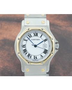 Cartier Santos Octagon LM 18K Gold & Stainless White Dial Automatic Watch