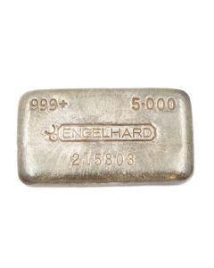 Engelhard 5 oz 5.000 999+ Fine Silver Vintage Poured Bar Serial 215803 Old Style Ingot