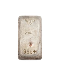 Johnson Matthey 5 oz 999+ Fine Silver Vintage Poured Bar JM Loaf Old Style Ingot