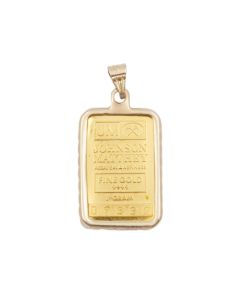 Johnson Matthey 1 Gram Gold Bar Pendant 9999 Fine in 14K Yellow Gold Bezel 1.35g Total