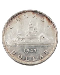 1947 Pointed-7 Dot Canada silver $1 dollar EF