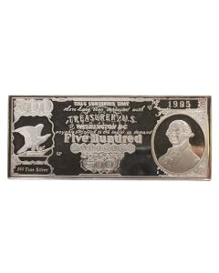 1995 $500 Washington Mint Silver Certificate Bar –1/2 Pound.999 Fine Silver