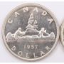 1957 one water line plus 1957 regular Canada silver dollars Choice UNC