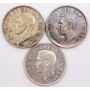 Last 3 King George VI  Canada silver dollars 1950 1951 1952 3-coins AU