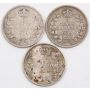 3X 1903 Canada 5 cents silver coins 3-coins G/VG