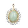 14K Yellow Gold Jadeite Pearl Pendant 6.75ct Jadeite 19 Pearls Oval Vintage