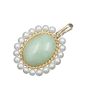 14K Yellow Gold Jadeite Pearl Pendant 6.75ct Jadeite 19 Pearls Oval Vintage