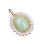 14K Yellow Gold Jadeite Pearl Pendant 6.75ct Jadeite 19 Pearls Oval Vintage