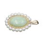 14K Yellow Gold Jadeite Pearl Pendant 6.75ct Jadeite 19 Pearls Oval Vintage