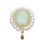 14K Yellow Gold Jadeite Pearl Pendant 6.75ct Jadeite 19 Pearls Oval Vintage