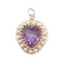 14K Yellow Gold Heart Pendant Amethyst & Cultured Pearl 4.48g