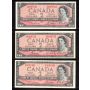 12 x Canada 1954 $2 banknotes mixed signatures and prefix VF to VF+