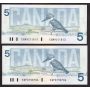 10x 1986 Canada $5 banknotes 10-better BC-56 Kingfisher notes AU to UNC