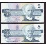 10x 1986 Canada $5 banknotes 10-better BC-56 Kingfisher notes AU to UNC