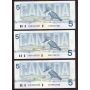 10x 1986 Canada $5 banknotes 10-better BC-56 Kingfisher notes AU to UNC