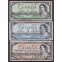 3x 1954 Canada devils face banknotes $100 & $5 w/margin tears $1 w/light stains