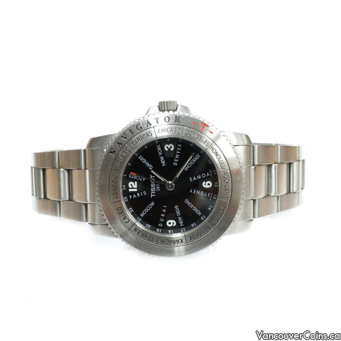 TISSOT GMT Navigator T World Time SS black dial watch bracelet w box Professional Dealers of Coins Bank Notes and Bullion