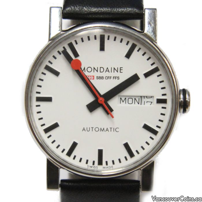 Mondaine Classic Automatic Official Swiss Railways Watch Day Date Professional Dealers of Coins Bank Notes and Bullion