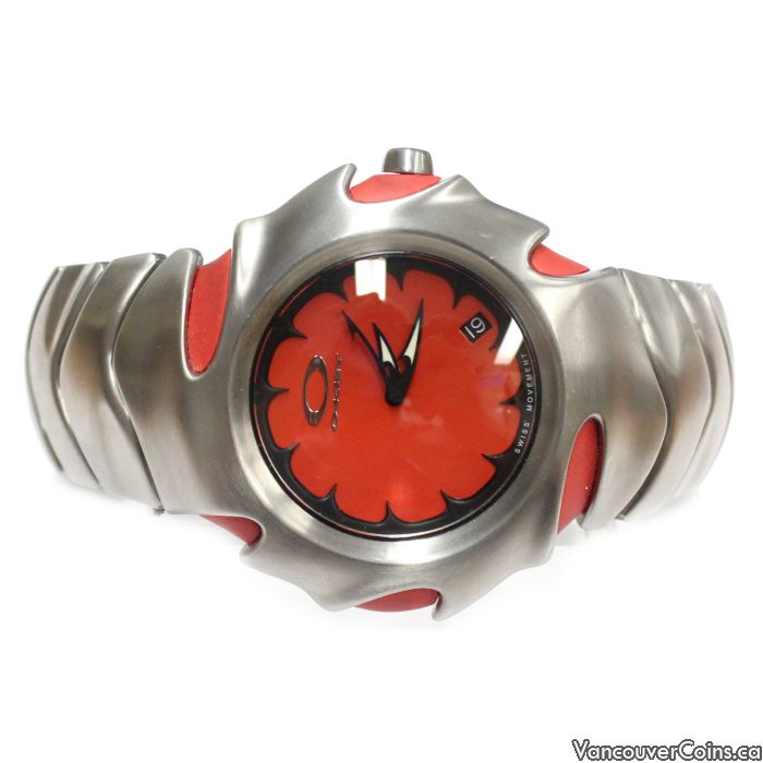 Oakley Blade Brushed Stainless Steel Red Dial Watch