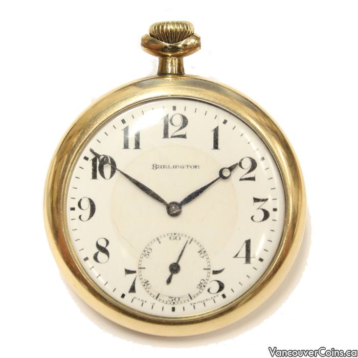 Burlington Railroad pocket watch 21J Swiss movement Henry Moser Professional Dealers of Coins Bank Notes and Bullion