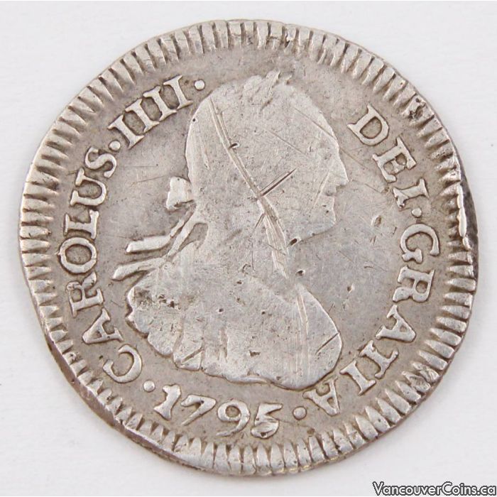 1795 Bolivia 1 2 Real silver coin POTOSI PP KM 69 circulated damage Professional Dealers of Coins Bank Notes and Bullion