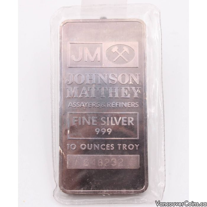JM Johnson Matthey 10 oz .999 Silver Bar Sealed Pressed Silver Bar