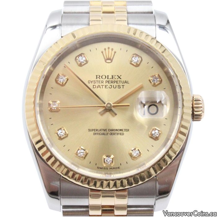 Rolex Oyster Perpetual Datejust 116233 Champagne Diamond Dial 18K Jubilee Watch