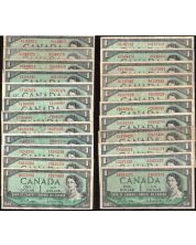 23 x Canada 1954 $1 banknotes 23 notes all circulated and/or damaged