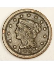 1850 Braided Hair Large Cent 1c nice VF
