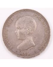 1891 Spain 5 Pesetas silver coin EF+